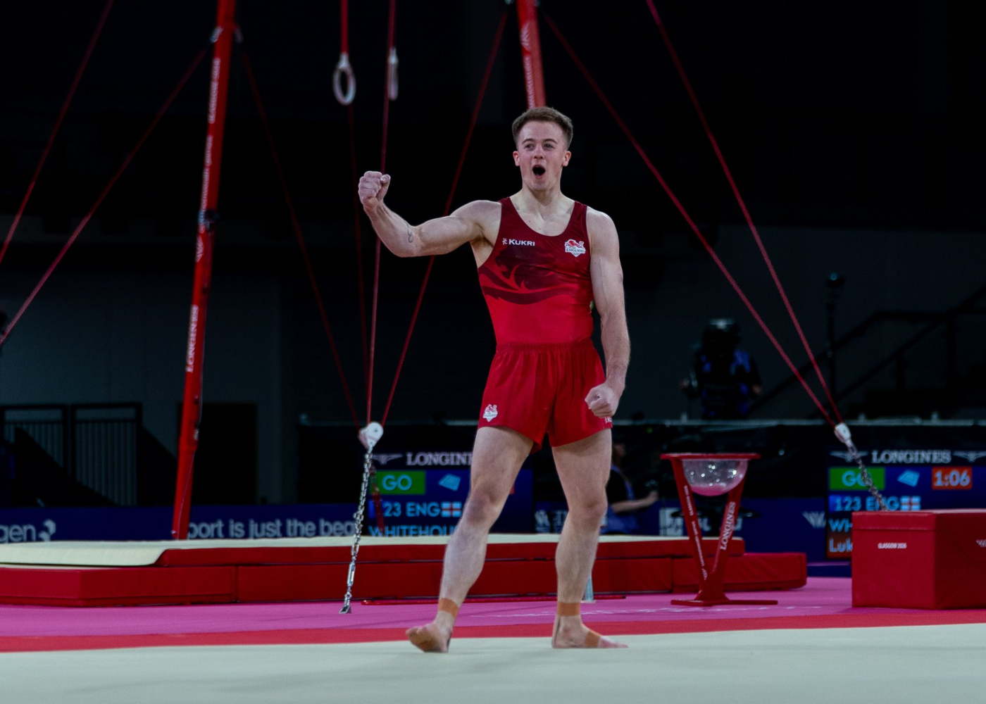 Team England athletes celebrating on the track